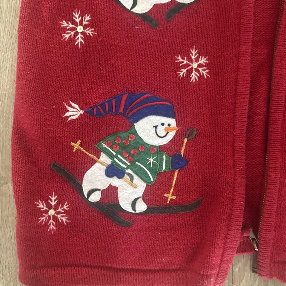 Vintage BOBBIE BROOKS Sweater Vest RED Christmas‎ SNOWMEN Zip XL